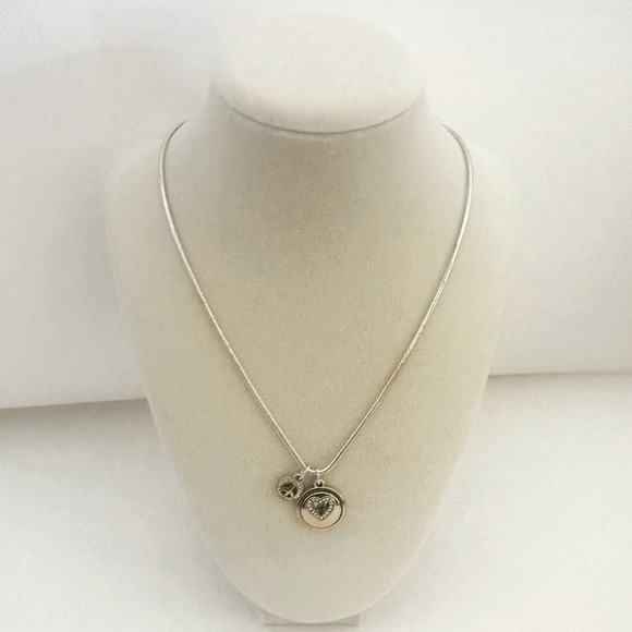 Brighton B Happy Triple Peace & Heart Two Toned Charm Silver Necklace Chain - Picture 3 of 10